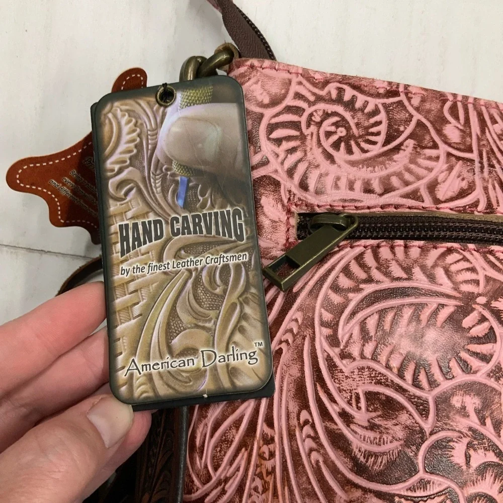 NWT American Darling Messenger‎ Hand Tooled Leather Womens Bag Western Purse